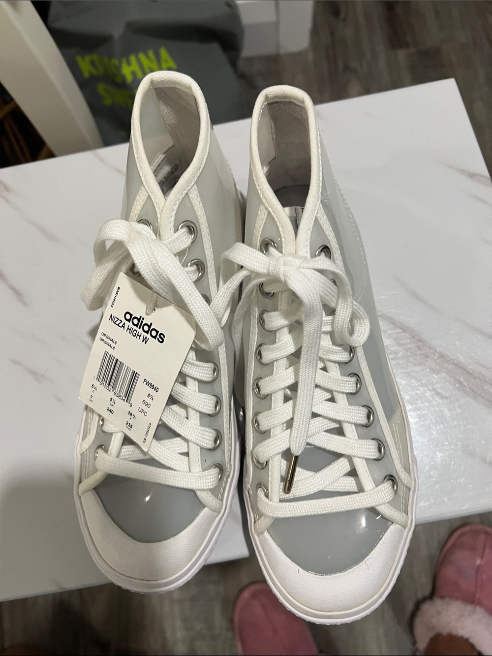 adidas White and Gray High-Top Women's Sneakers